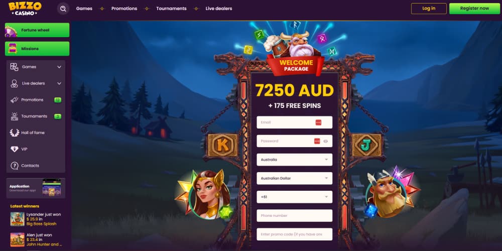 Bizzo Casino homepage